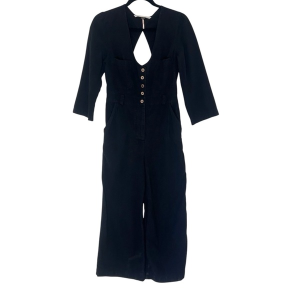 Free People Back Into It Jumpsuit- Cropped Wide Leg Utility Jumpsuit- Size Small - Picture 4 of 11